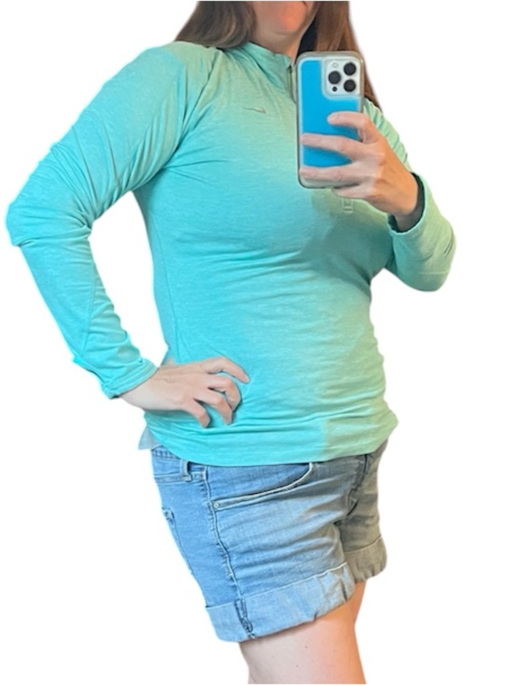 Nike Women's Element Dri-FIT 1/2 Zip Running Pullover Teal Blue Medium